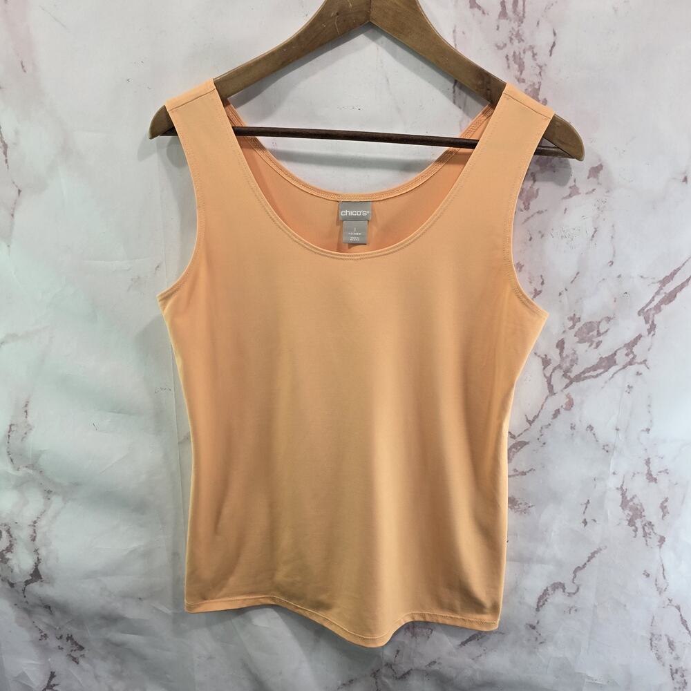 Chicos Tank Top Womens Medium 1 Orange Shirt Knit Traveler Microfiber Scoop